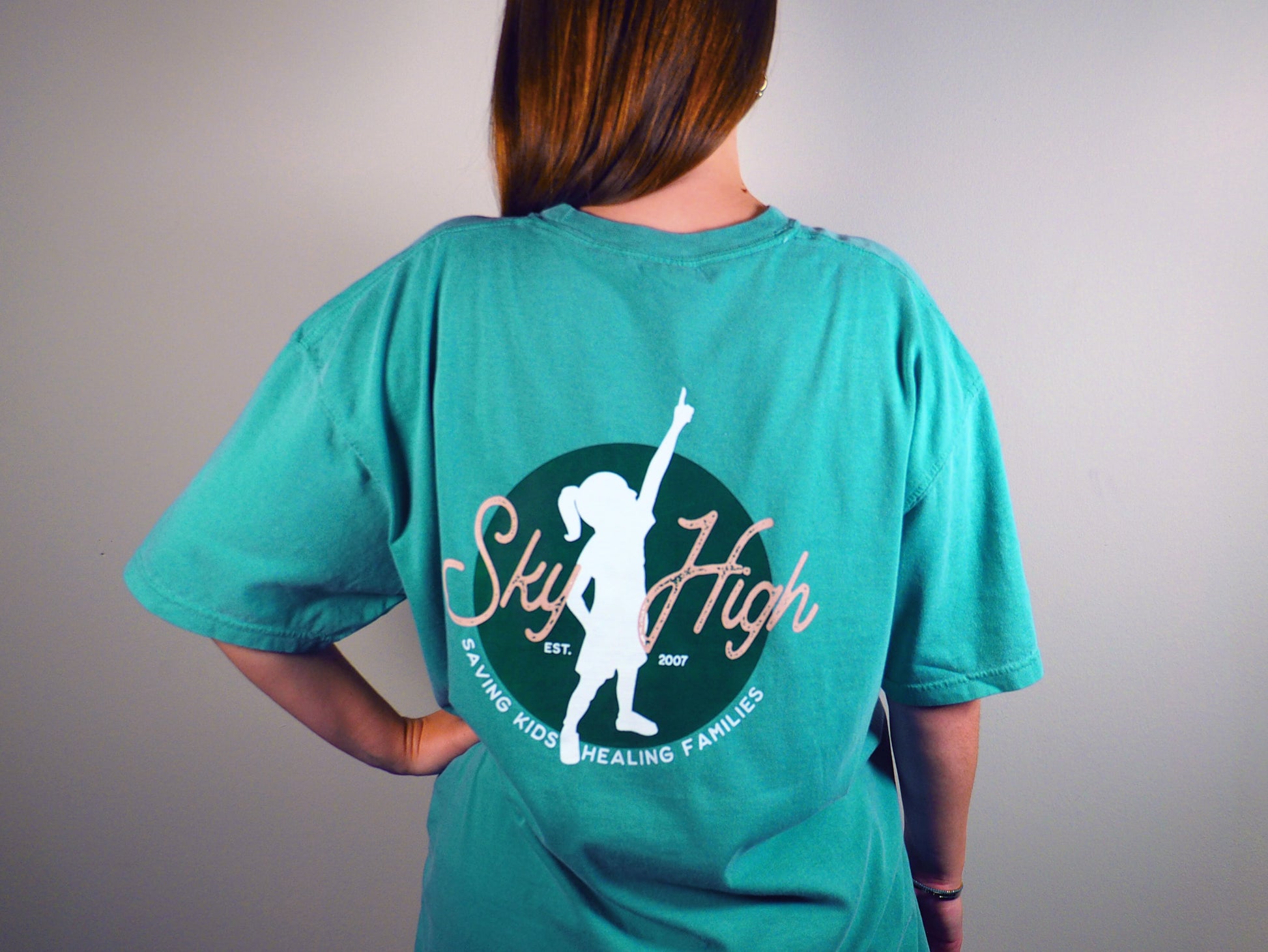 Teal Sky High Tee